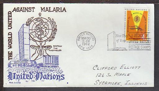 UN New York Malaria 1962 Boerger Pen FDC BIN 20844