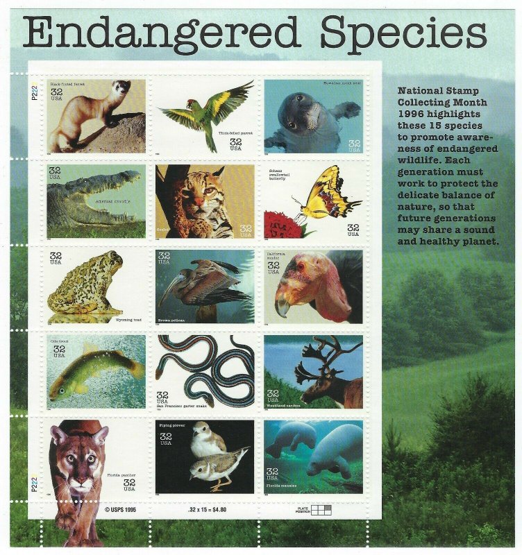 U.S.#3105 ENDANGERED SPECIES MINT, VF, NH   FULL SHEET @ FACE VALUE!