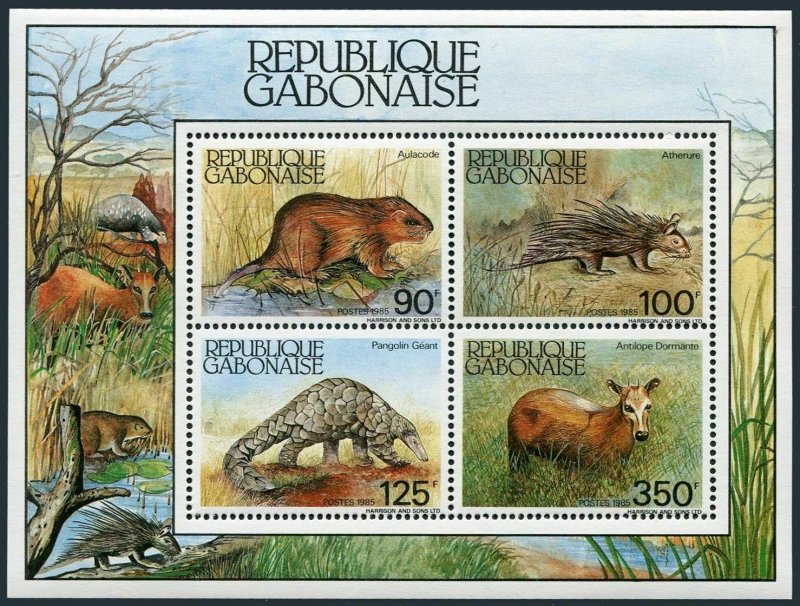 Gabon 581-584,584a,MNH.Mi 930-31,Bl.52.Aulacode,Porcupine,Pangolin,Antelope,1985