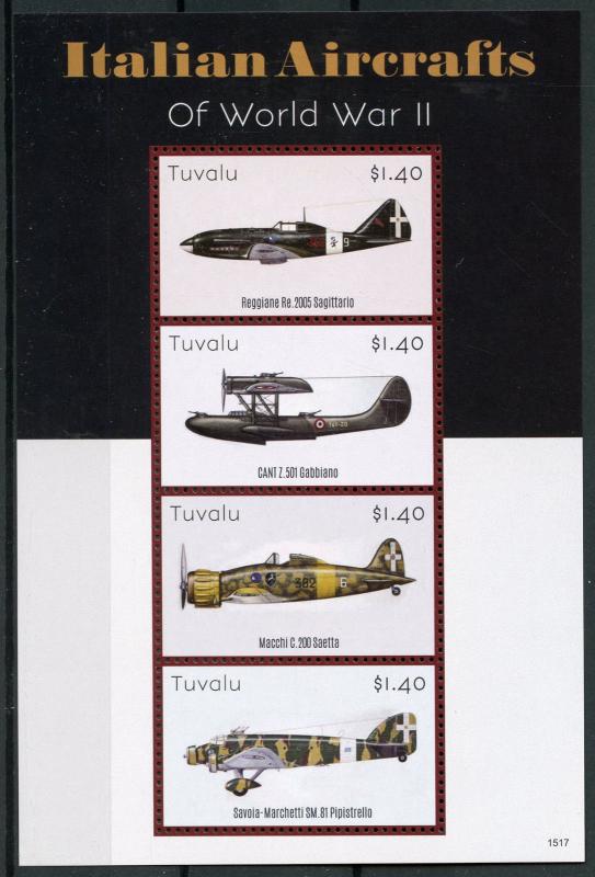 Tuvalu Aviation Stamps 2015 MNH WWII WW2 Italian Aircrafts World War II 4v M/S