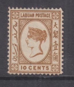 LABUAN, 1883 Crown CA, 10c. Yellow Brown, mint no gum.