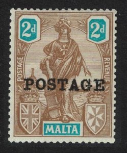 Malta 'POSTAGE' Ovpt 2d brown and blue 1926 MNH SG#147