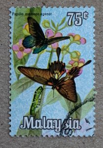 Malaysia 1970 75c Butterflies and flowers, used. Scott 69, CV $0.25. SG 67