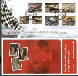 New Zealand 2009 Champions of World Motorsport Car Flag Bike Autograph FDC+Fo...