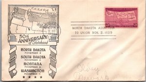 1939 FDC - 50th Anniv of Statehood - Better Cachet - Bismarck, N Dak. - F33230