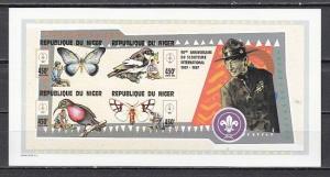 Niger, Scott cat. 973. Scout Anniversary, IMPERF Birds & B/flies sheet. ^