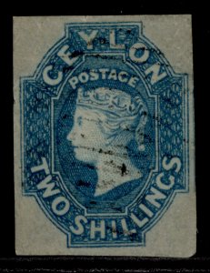 CEYLON QV SG12, 2s dull blue, FINE USED. Cat £1300.