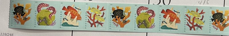 US 2006 Postcard Forever Coral Reef Coil strip of 9 5370a Plate # MNH OG