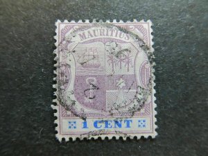 A4P43F52 Mauritius 1895-99 Wmk Crown CA 1c used-