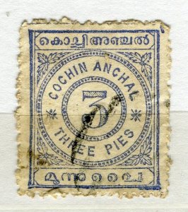 INDIA COCHIN; 1903 early classic Local Numeral issue used SHADE of 3p. value