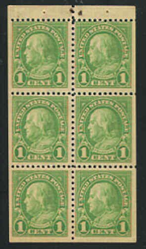 U.S. #632a 1c Benjamin Franklin Booklet Pane, 1927, Mint Never Hinged VF