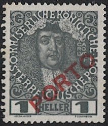 AUSTRIA 1916 Postage Due Sc J47  1h Porto VF, Mint NH MNH