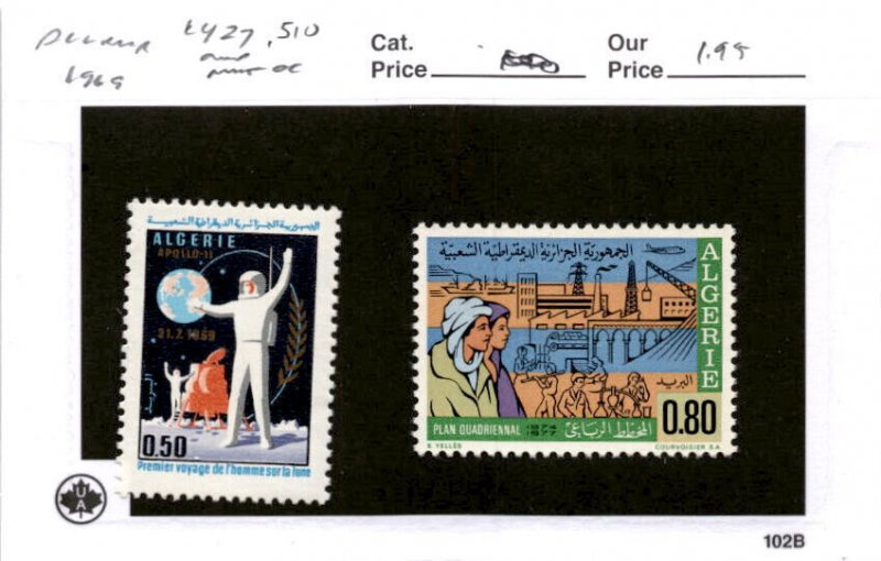 Algeria, Postage Stamp, #427, 510 Mint Hinged, 1969 Space
