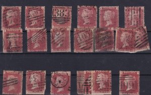 GB QV 1864 1d Red Collection (21) SG43/44 Fine Used BP16286