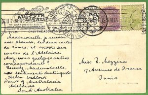 P1002 -  SOUTH AUSTRALIA  - Postal History - POSTCARD to TUNIS via TAUFIK  1912