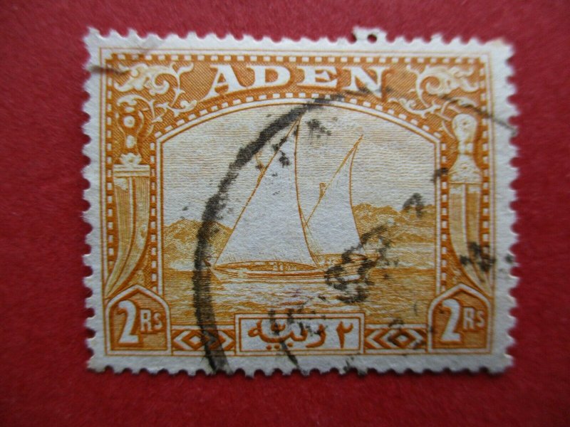 SG10 Aden 1937 2 Rupee Yellow Used Spacefiller Tear to Top Left Corner