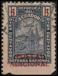 Ecuador RA40 - Used - 5c on 10c Symbols of Defense (Red Ovpt) (1937)