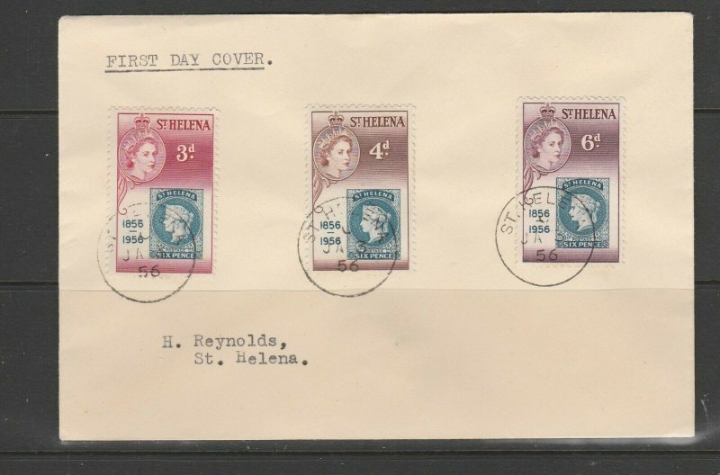 St Helena FDC 1956 Stamp Centenary, Plain, cds used, Typed address