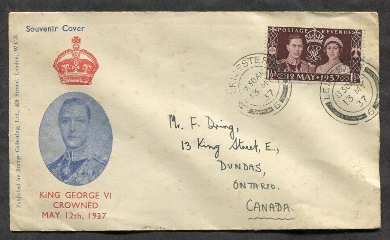 d299 - GB 1937 FDC Cover. Coronation. Leicester