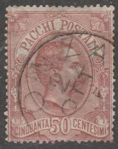 Italy stamp, used, Scott# Q3, brown, Parcel post stamp, King Humbert I #M854
