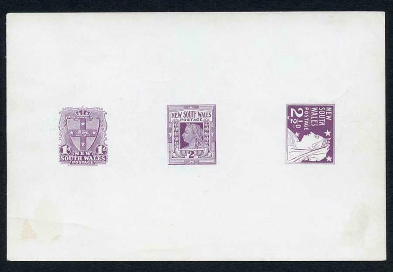 NEW SOUTH WALES SG288/95 1d 2d and 2 1/2d Die Proof in Reddish Lilac