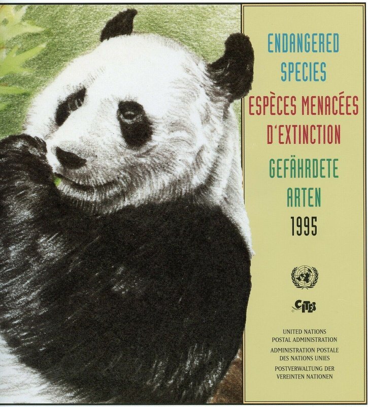 UNITED NATIONS 1995 ENDANGERED SPECIES OFFICIAL FOLDER WITH MINT STAMPS AS ISSUE