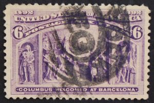 U.S. Used #235 6c Columbian, Superb. New York Double Oval Cancel. A Gem!