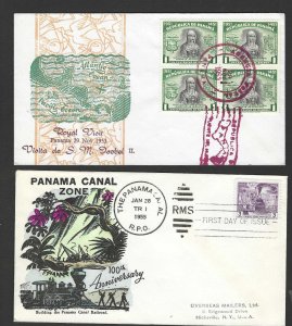 US PANAMA 1950 FOUR COVERS STEAMSHIP RPO & POPE MEMORIAL