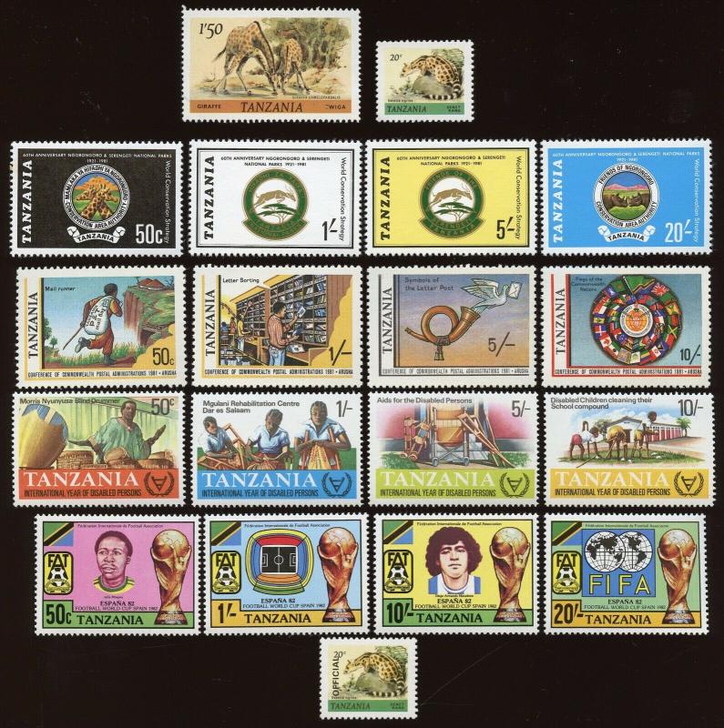 Tanzania Sc # 162, 168, 175-178, 181-184, 185-188, 197-200, O28.  MNH