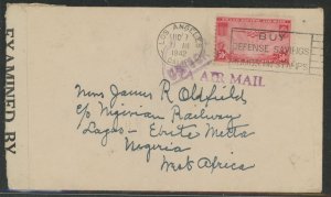 US C22 50c Clipper paid the 50c per half ounce airmail rate to Nigeria (in effect December 1941 thru October 1946) on this Decem