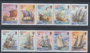 Jersey # 945a, 950a, Ships, Strips of Five Different, Mint NH, 1/2 Cat