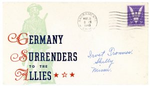 1945 US World War II Patriotic Cover Germany Surrenders To The Allies