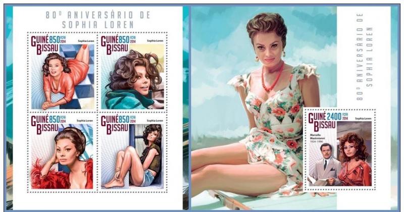 GUINEA BISSAU 2014 2 SHEETS gb14811ab SOPHIA LOREN ACTRESS