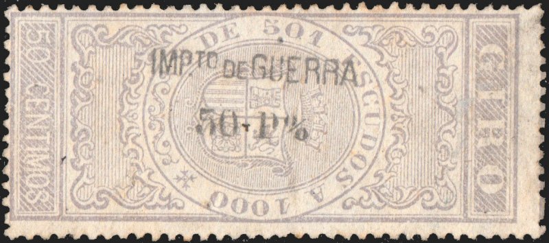 ESPAGNE / SPAIN / ESPAÑA 1874 Sello Fiscal (GIRO) 50c sobrecarga IMPto de GUERRA