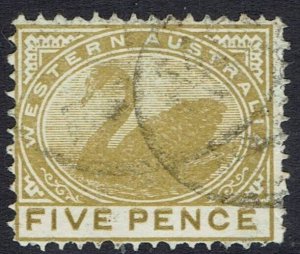 WESTERN AUSTRALIA 1902 SWAN 5D WMK V/CROWN PERF 12½ USED