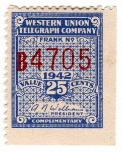 (I.B) USA Telegraphs : Western Union 25c (1942)