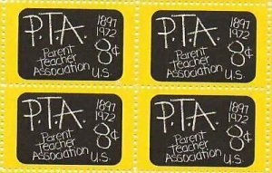 1972 PTA Blackboard Block of 4 8c Postage Stamps - Sc#1463 - MNH,OG
