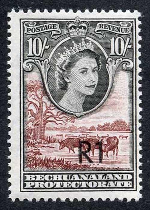 Bechuanaland Protectorate SG167b 1961 1r on 10/- Black & Red-brown Type II M/M