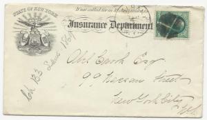 US ADV Cover Scott #158 VF State of New York Insurance Department Albany 1888