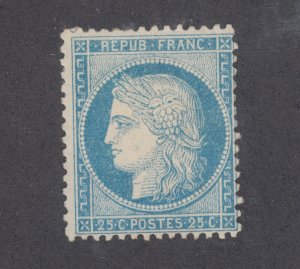 France Sc 58 MNG. 1871 25c blue on bluish Ceres, fresh, few short perfs, Fine