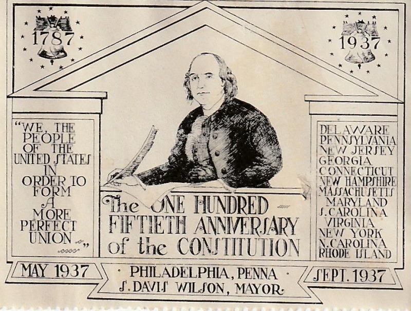 Great 150th anniv of Constitution, Philadelphia, US Poster Stamp. 1937. 80x60mm