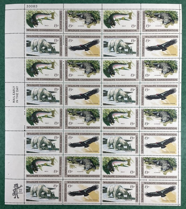 Scott 1427-1430 WILDLIFE CONSERVATION Sheet of 32 US 8¢ Stamps MNH 1972