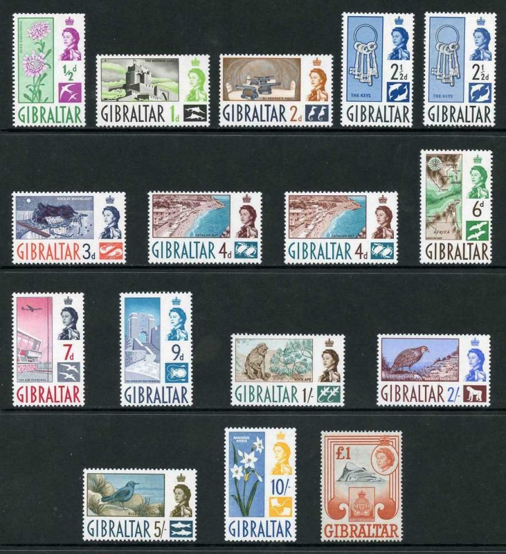 Gibraltar SG160/73 1960 Set of 14 lightly M/Mint plus shades