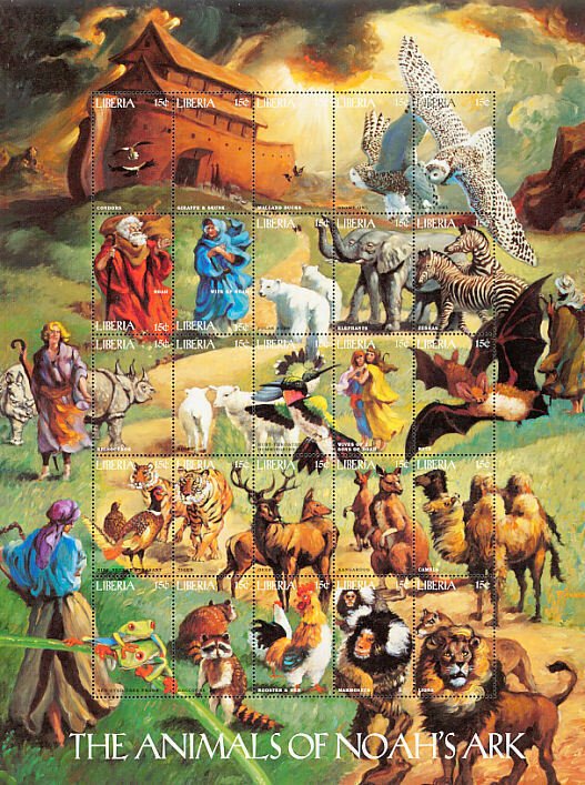 Liberia 1998 - Animals Of Noah's Ark - Sheet of 25 Stamps - Scott #1319 ...