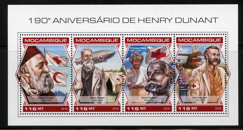 MOZAMBIQUE 2018 190th BIRTH OF HENRI DUNANT RED CROSS SHEET MINT NH