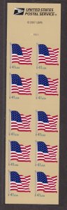 2007 Flag Sc 4190a 41c booklet pane of 10 plate number P11111