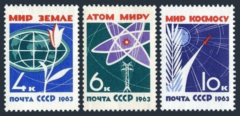 Russia 2720-2722, MNH. Mi 2735-2737. World without Arms,Wars,1963.Flower,Rocket.