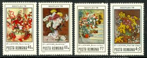 ROMANIA 1979 ART FLOWERS PAINTINGS SOCFILEX Set Sc 2922-2924,B445 MNH