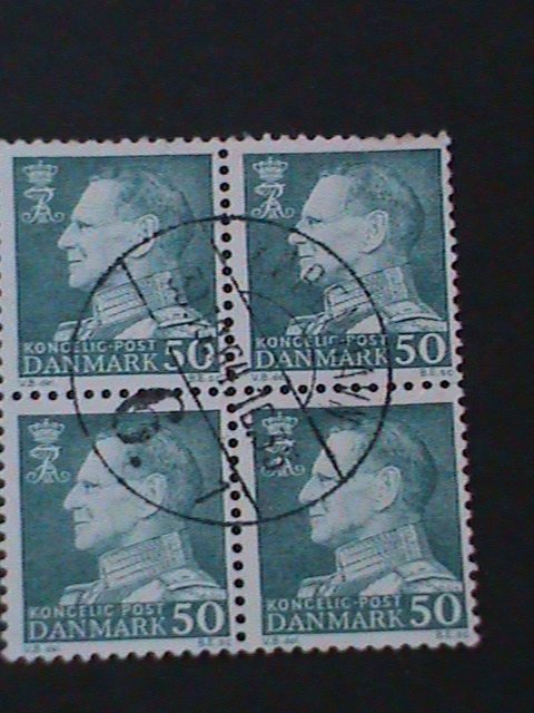 DENMARK-1961-SC#389  KING FREDERIK IX BLOCK-FANCY CANCEL-VERY FINE LAST ONE