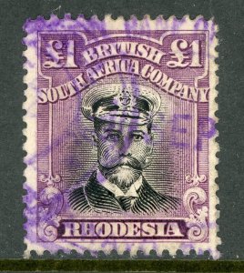 Southern Rhodesia 1924 British KGV One Pound Scott #311 VFU A737